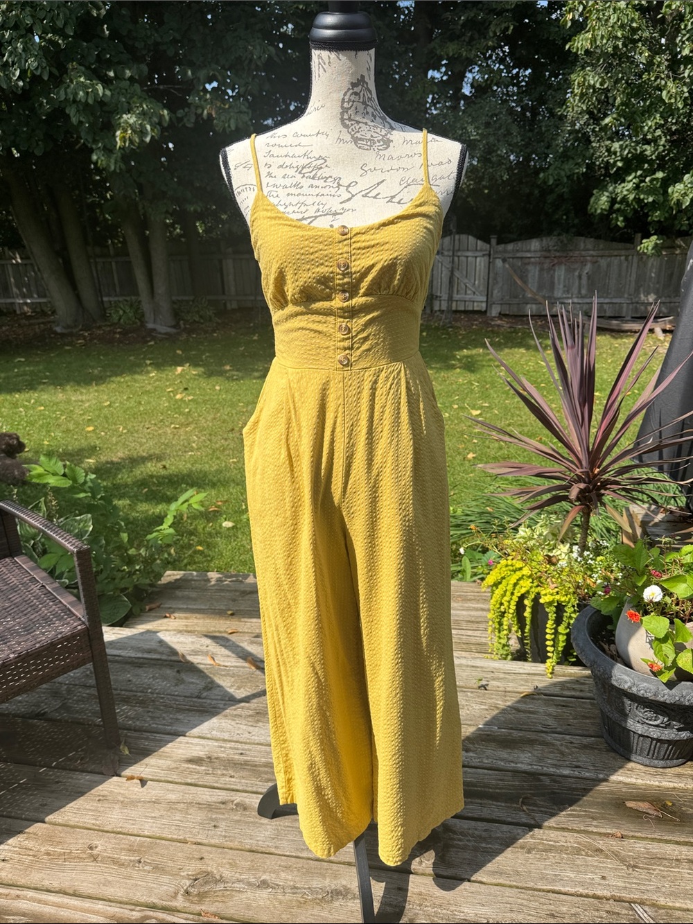 Lulu's Mustard Yellow Button-Front Wide-Leg Jumpsuit